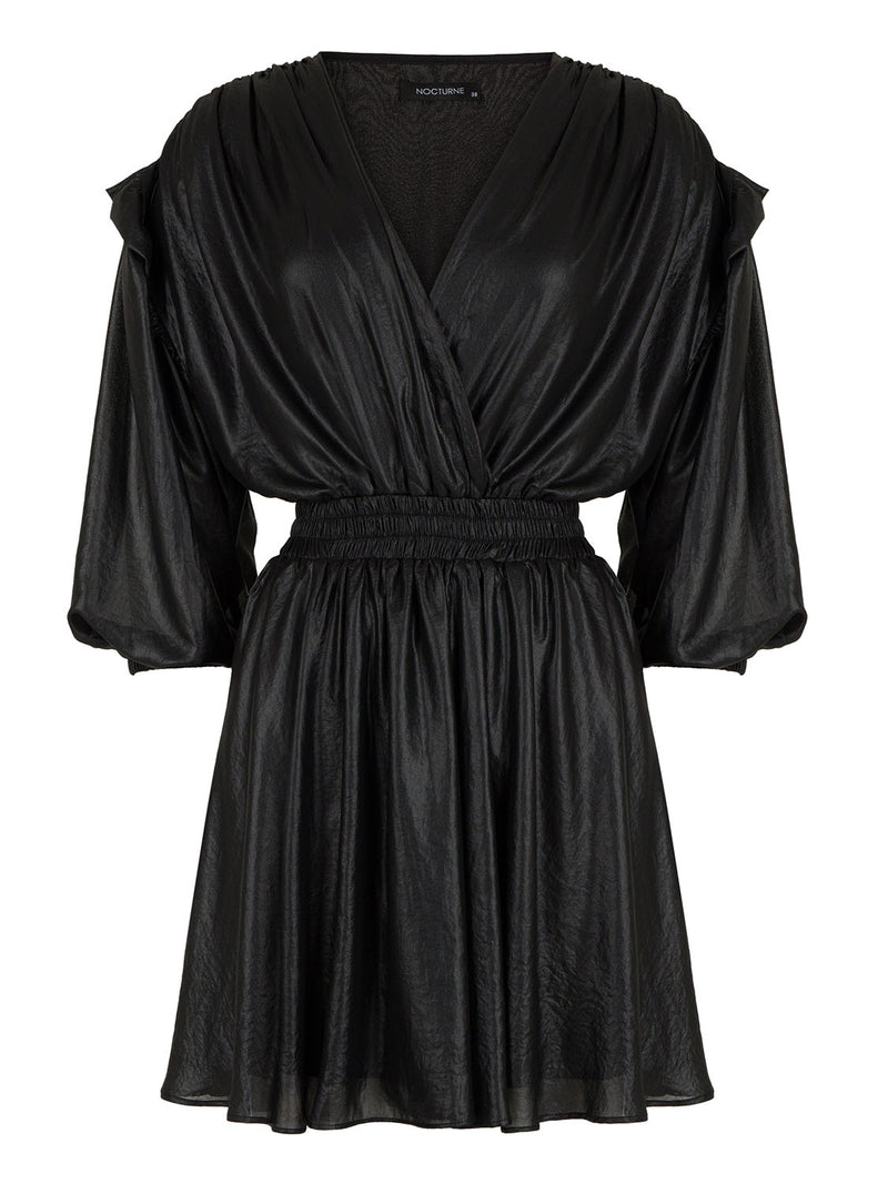 Nocturne Dress Pleat V-Neck L/ Black - Wardrobe Fashion