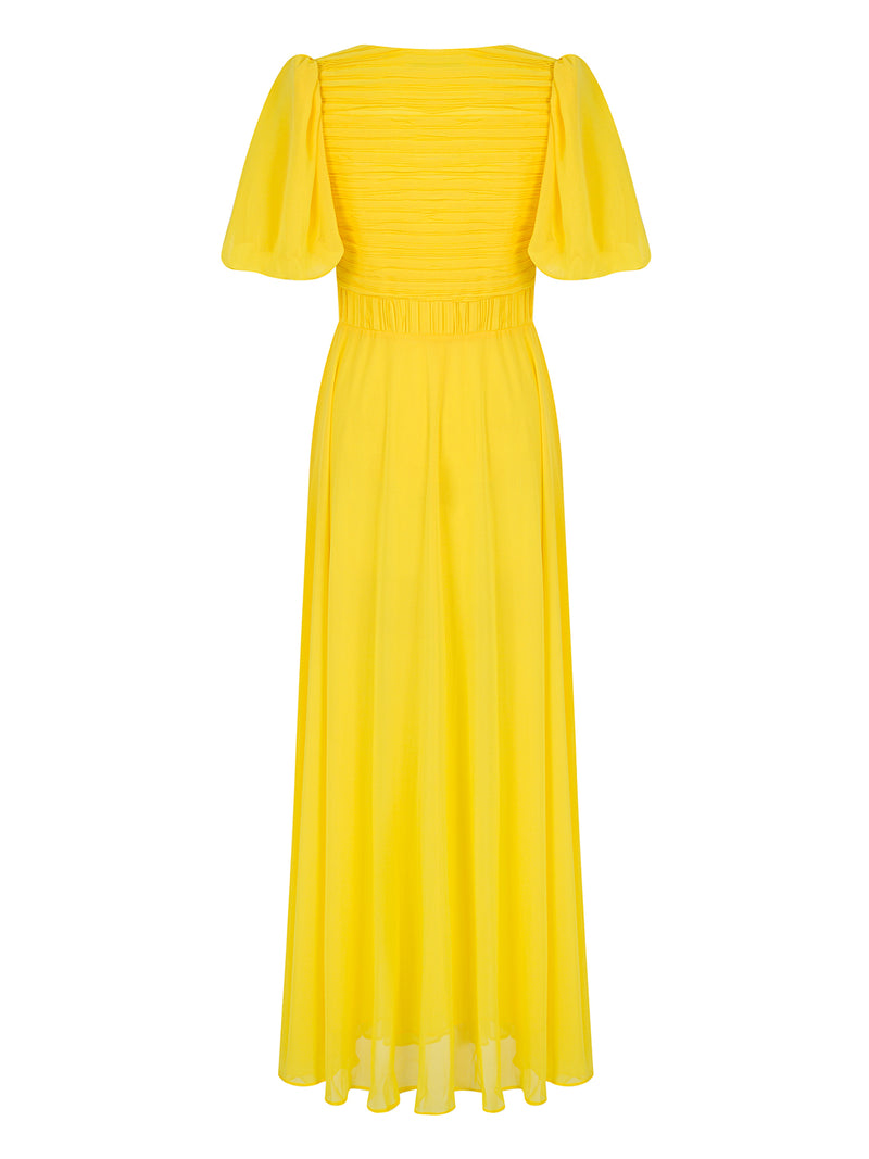 Nocturne Dress Pleat S/S Yellow - Wardrobe Fashion