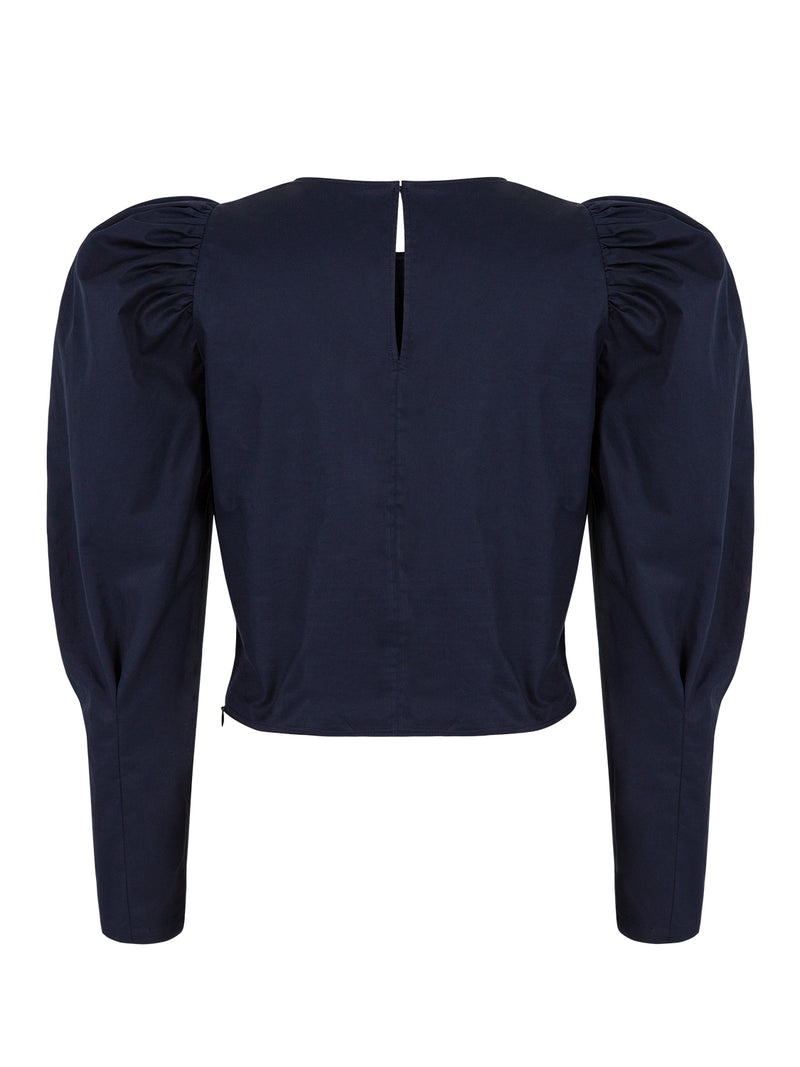 Nocturne Long Sleeve Gathered Detail Blouse Navy Blue