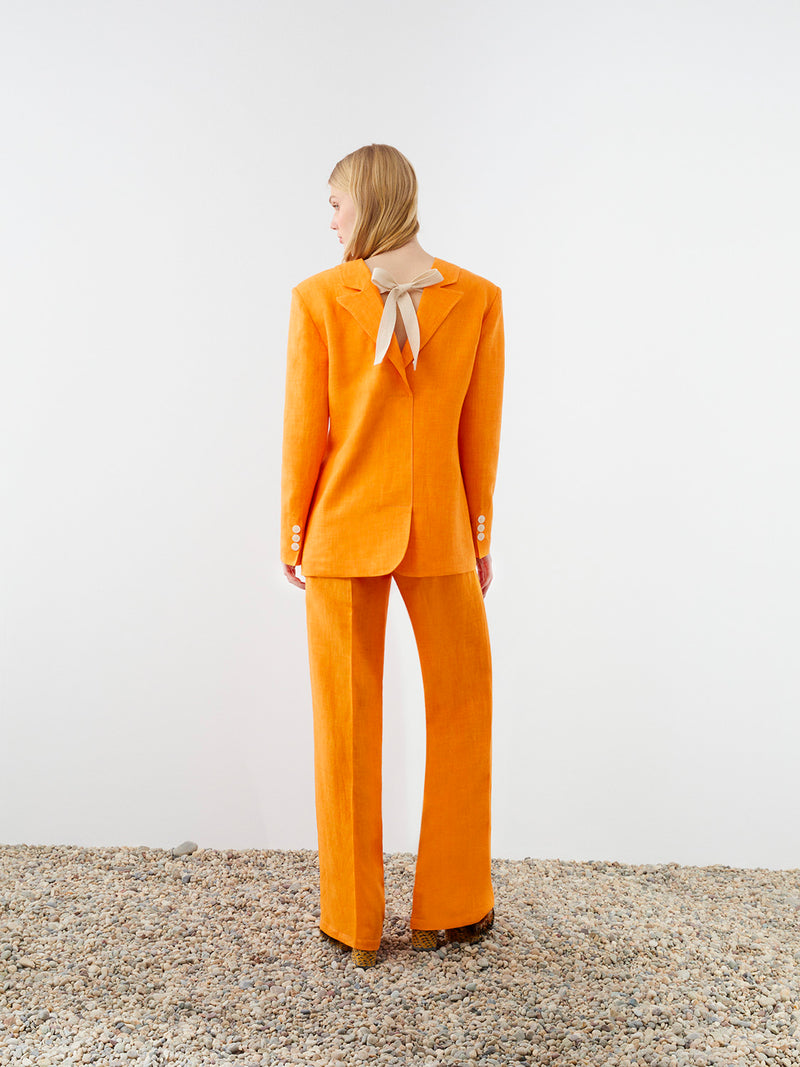 Nocturne Linen Jacket With Back Detail Orange