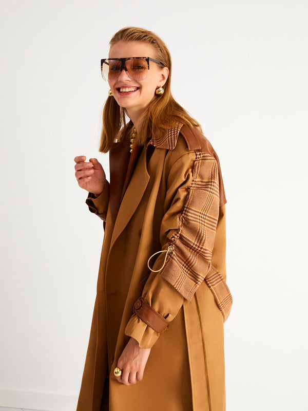 Nocturne Gathered Sleeve Trench Coat Brown