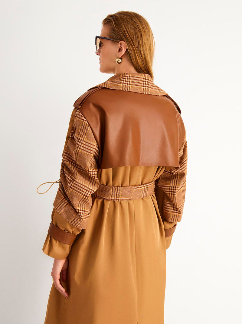 Nocturne Gathered Sleeve Trench Coat Brown