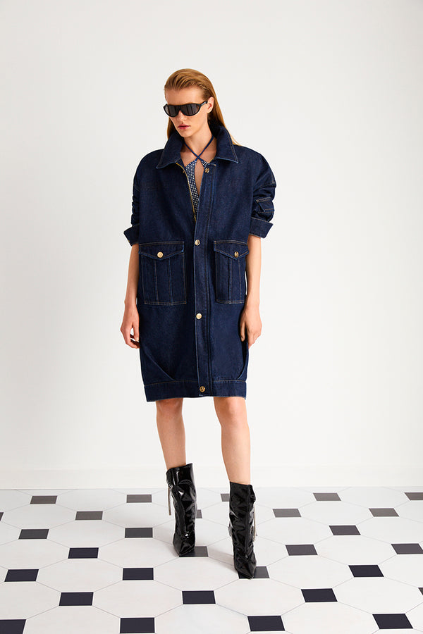 Nocturne Oversize Denim Trench Coat Indigo