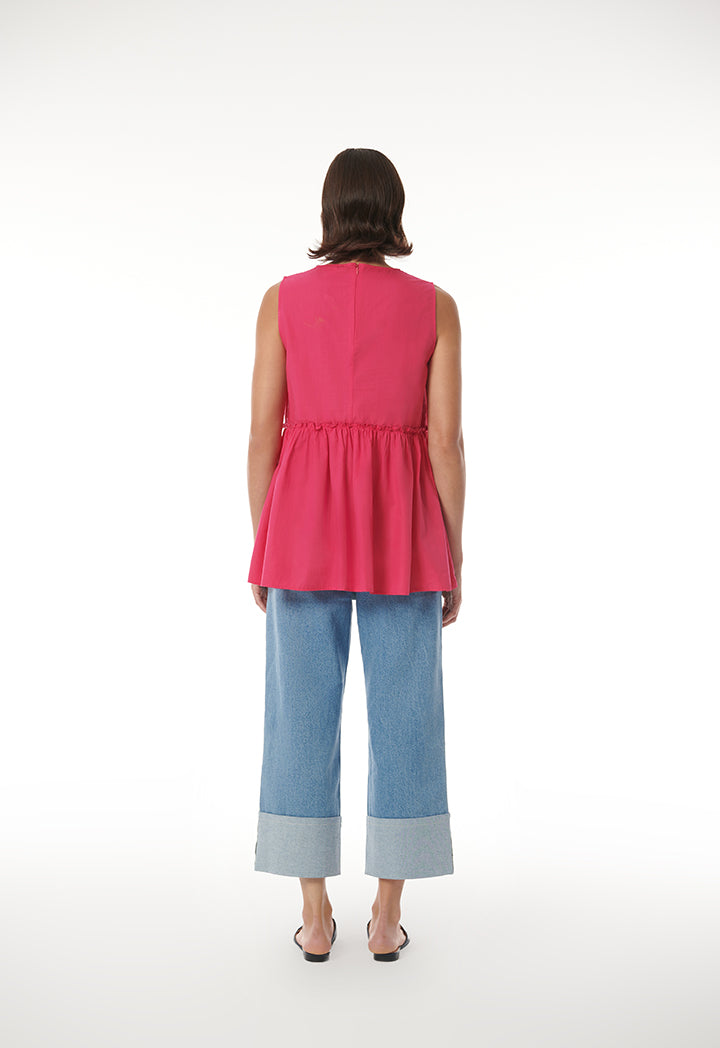 Choice Sleeveless Solid Gathered Top Fushia