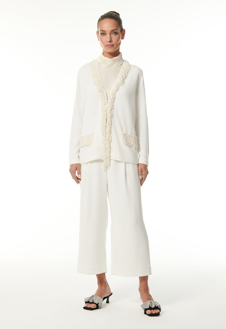 Choice Outerwear With Pearl-Embellished Offwhite