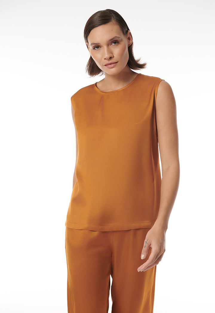 Choice Solid Sleeveless Top Brown