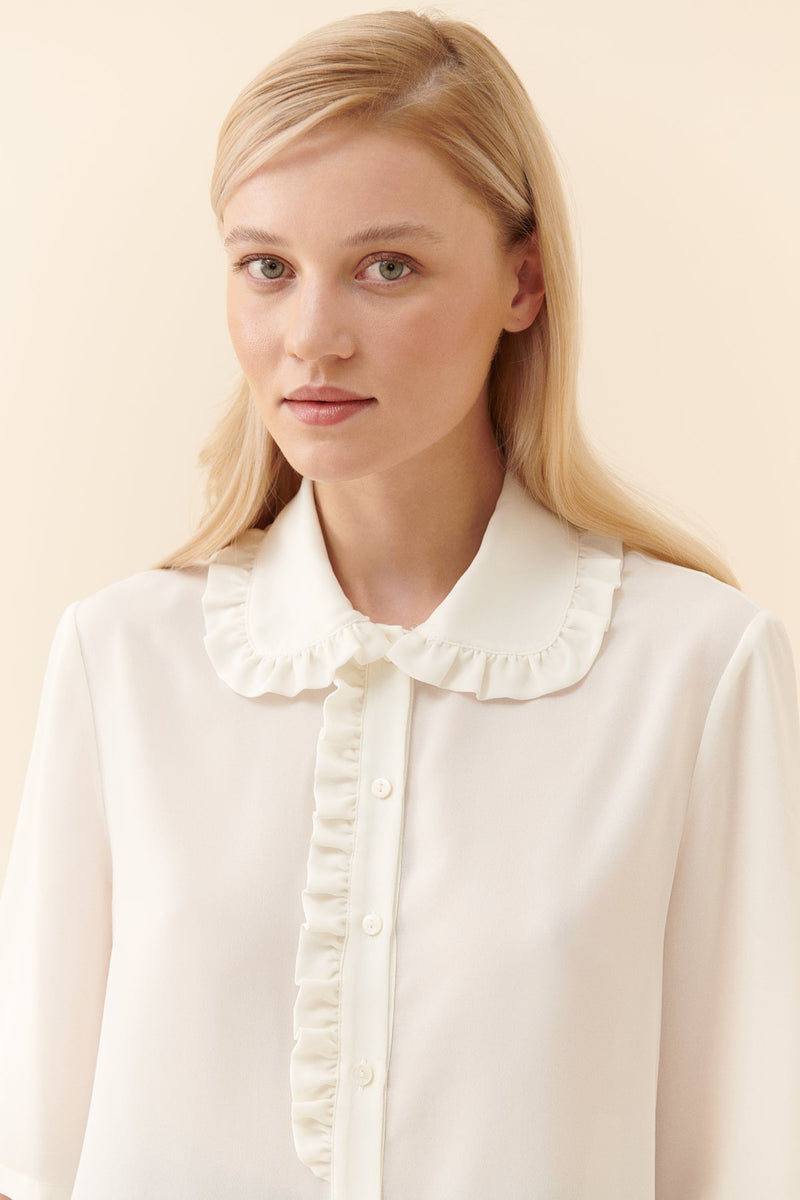 Roman Frill Detailed Baby Collar Shirt Ecru