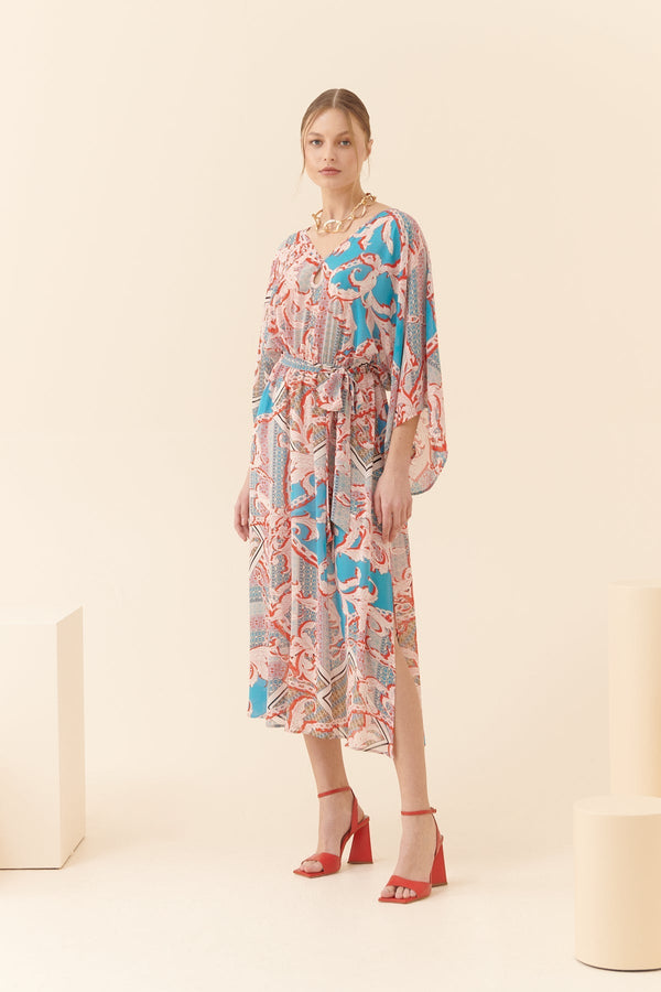 Roman Printed Midi Dress With Belt Multi Color