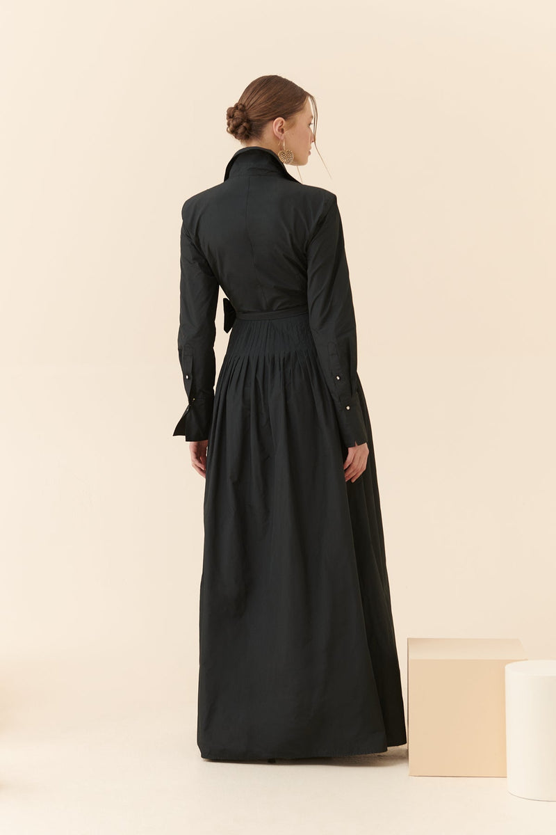 Roman Wrapped Detail Evening Long Dress Black