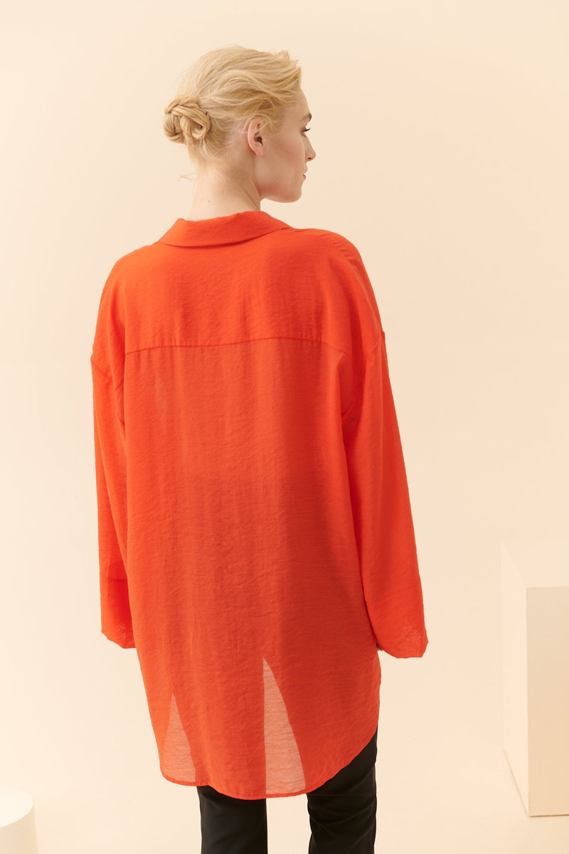 Roman Solid Oversized Tunic Shirt Orange