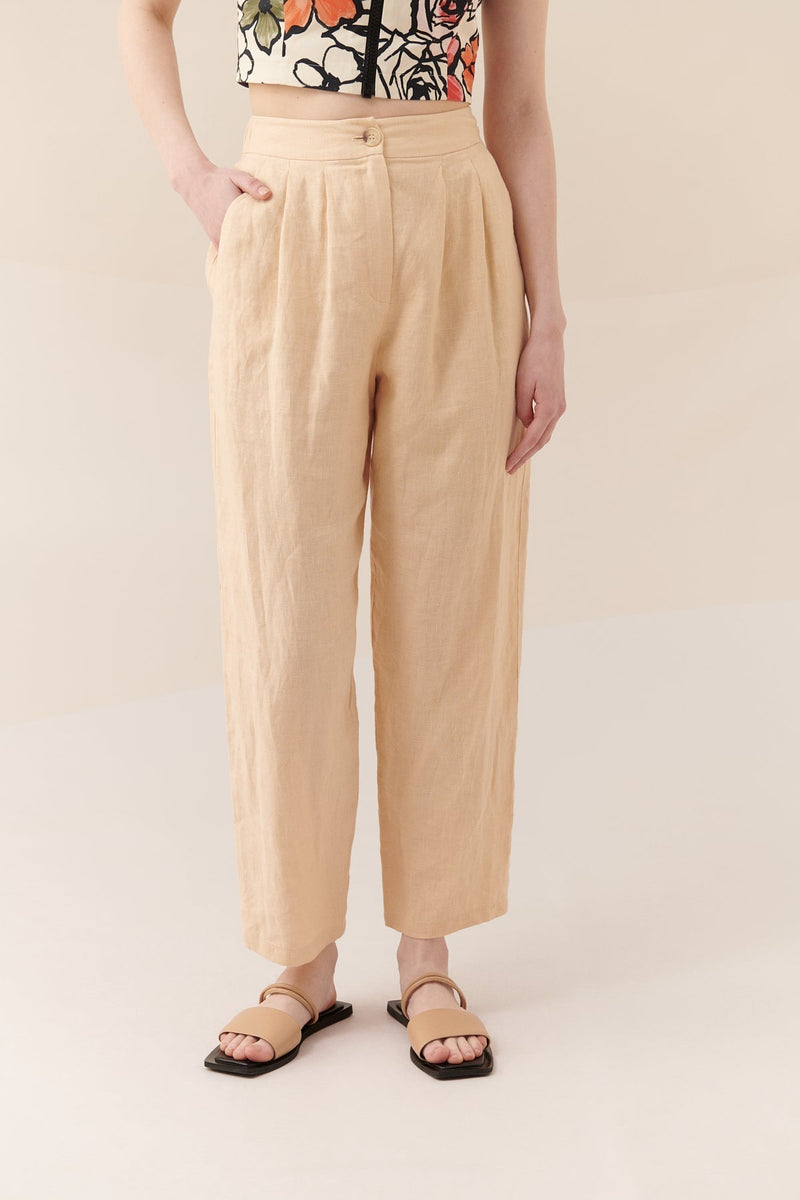 Roman Solid Pleat Detail Trousers Natural