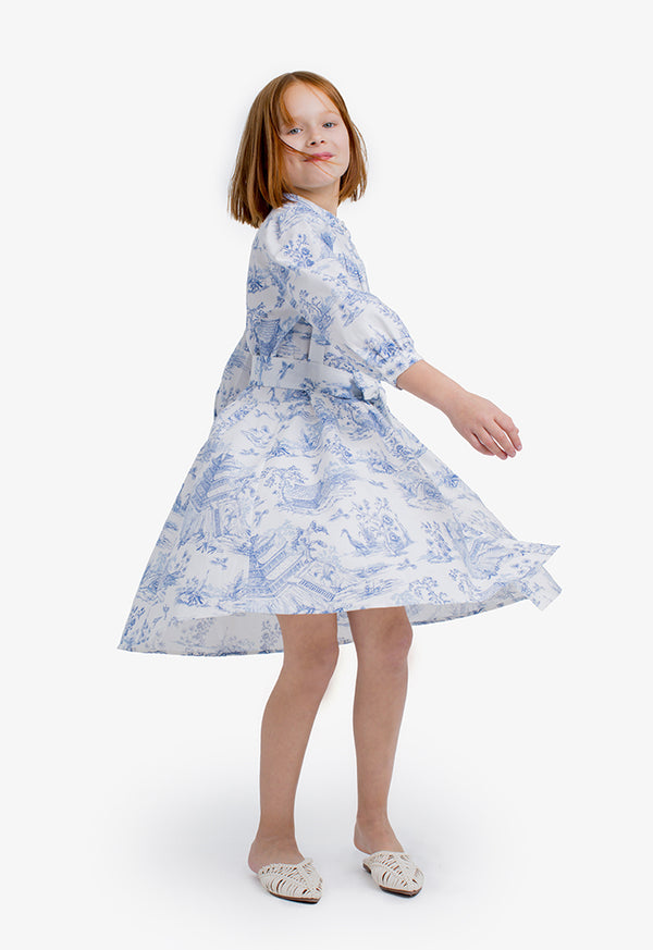 Choice Kids Printed Belted Dress Offwhite