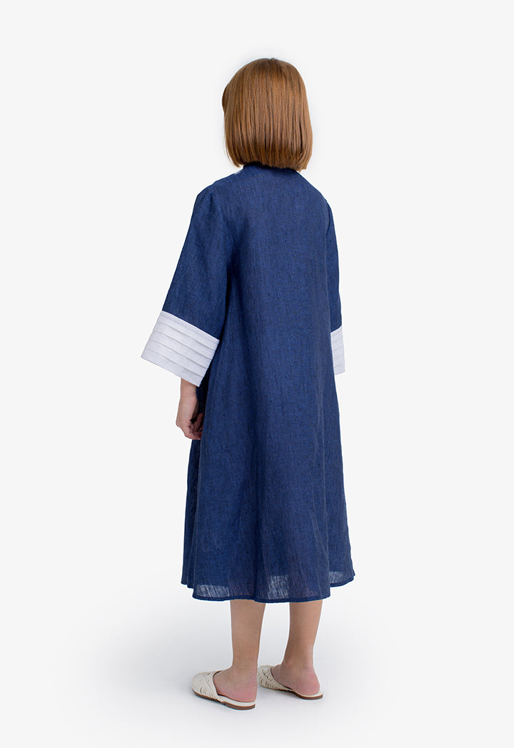 Choice Kids Solid Long Sleeves Tassels Maxi Dress Blue