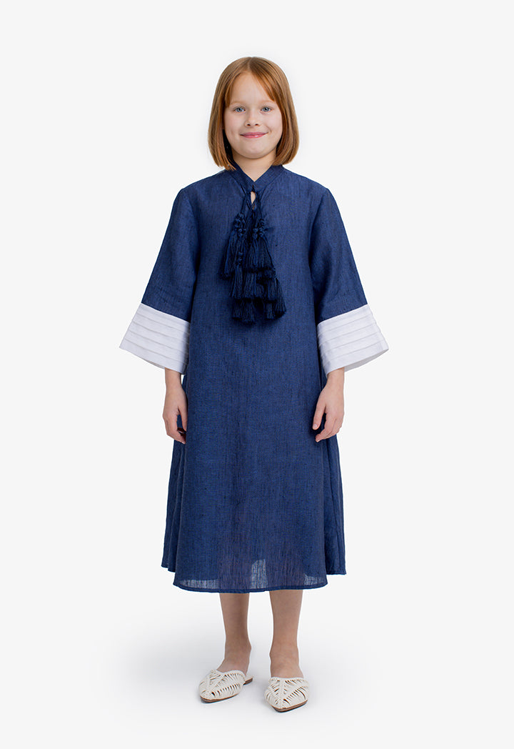 Choice Kids Solid Long Sleeves Tassels Maxi Dress Blue