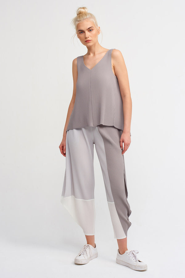 Nu V-Neck Ribbed Blouse Grey