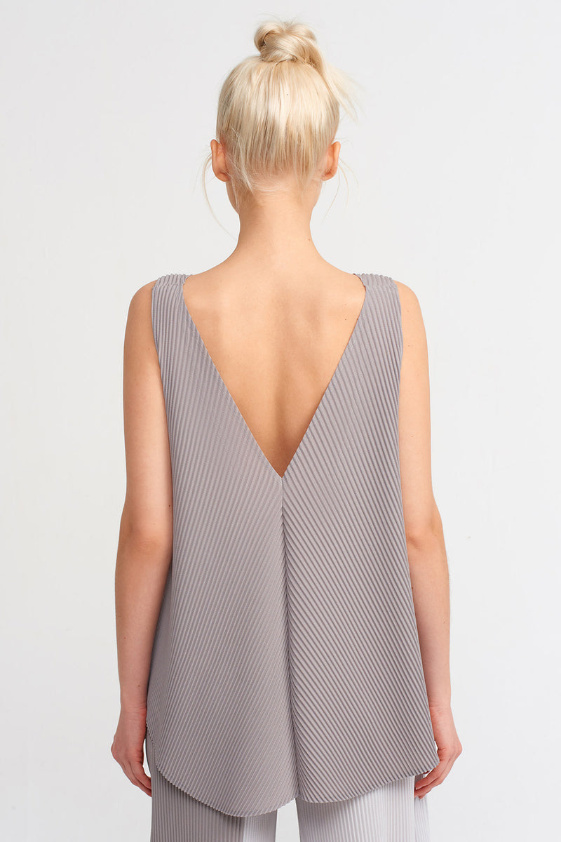 Nu V-Neck Ribbed Blouse Grey