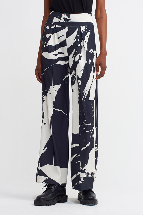 Nu Printed Wide Leg Trouser Black/Offwhite