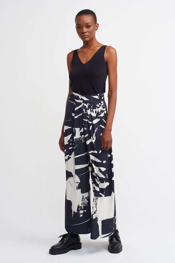 Nu Printed Wide Leg Trouser Black/Offwhite