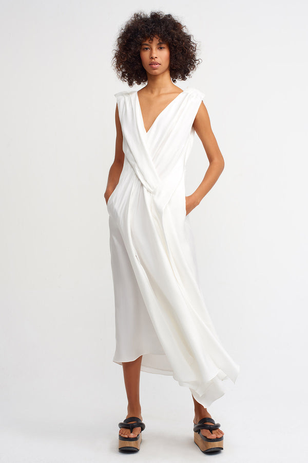 Nu Front-Twisted Detail Dress Off White