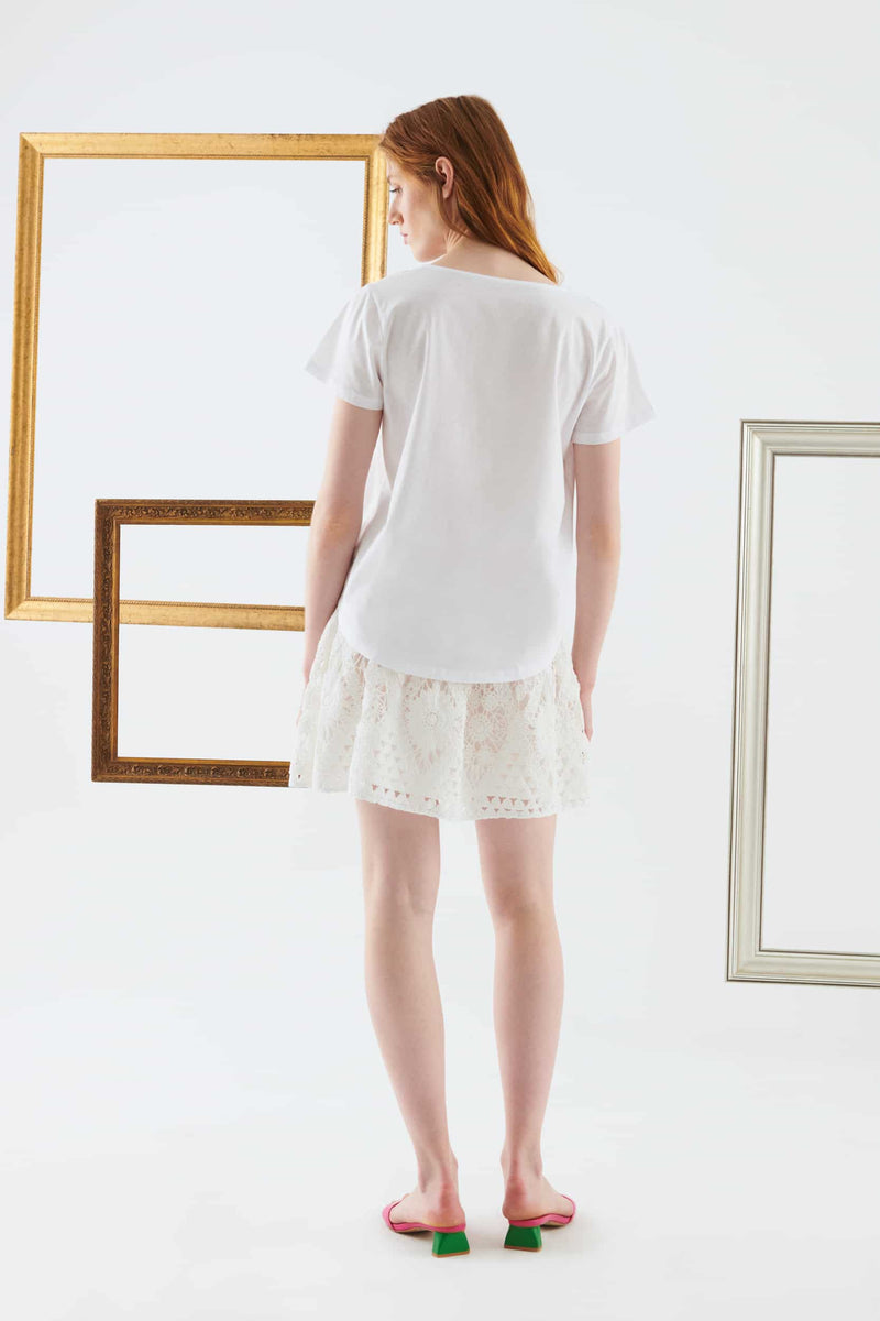 Roman Fringed Detailed T-Shirt White