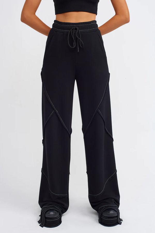 Nu Drawstring Trousers With Contrast Stitched Detail Black