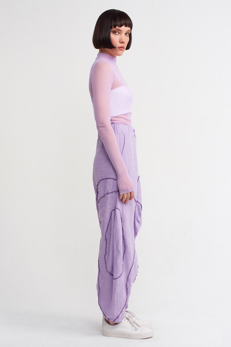 Nu Stitched Detail Linen Trousers Purple