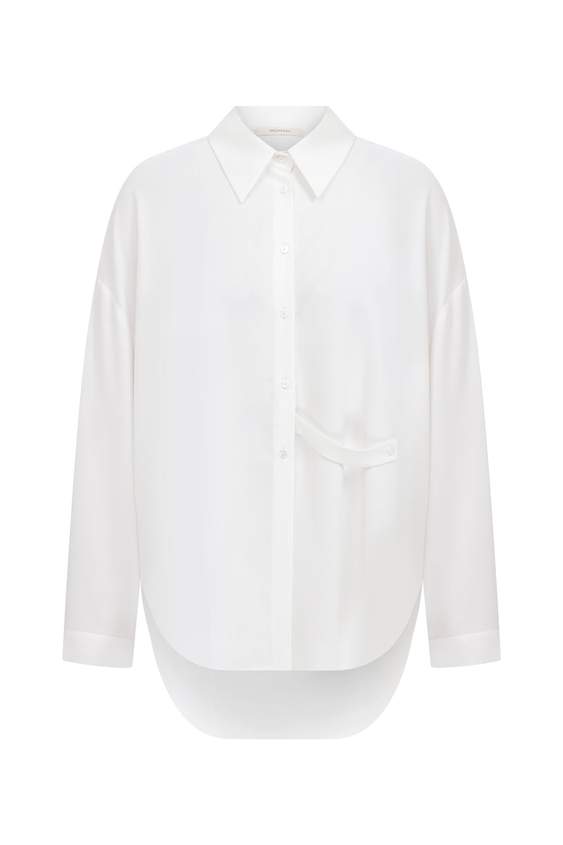 Roman Tie Detailed Crepe Shirt Ecru