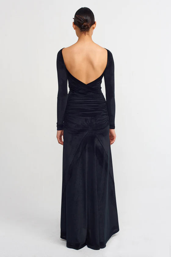 Nu Velvet Backless Maxi Dress Black