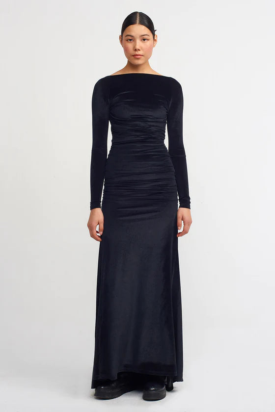 Nu Velvet Backless Maxi Dress Black