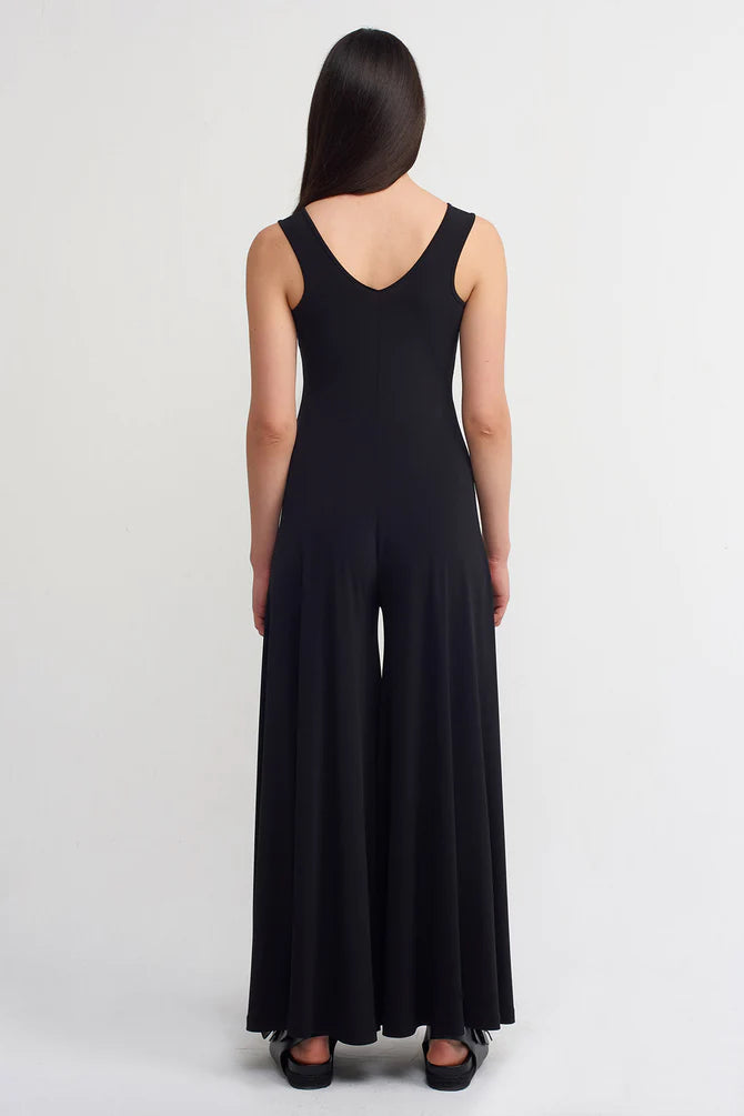 Nu V-Neck Wide Leg Jumpsuit  Black