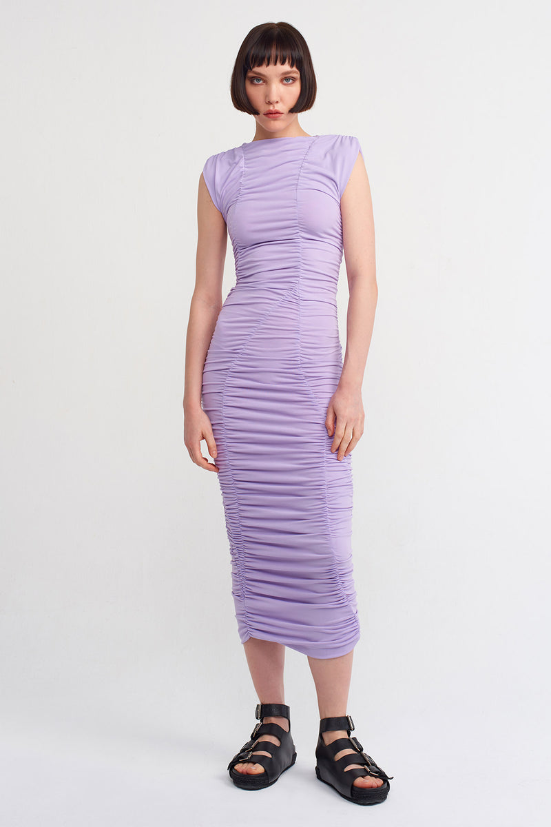 Nu Pleated Tight Jersey Dress Lilac