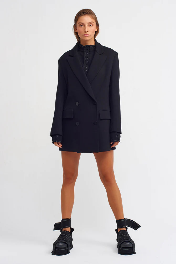 Nu Textured Solid Jacket Blazer Black