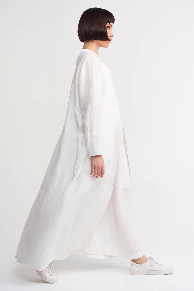 Nu Solid Open-Front Maxi Abaya Off White