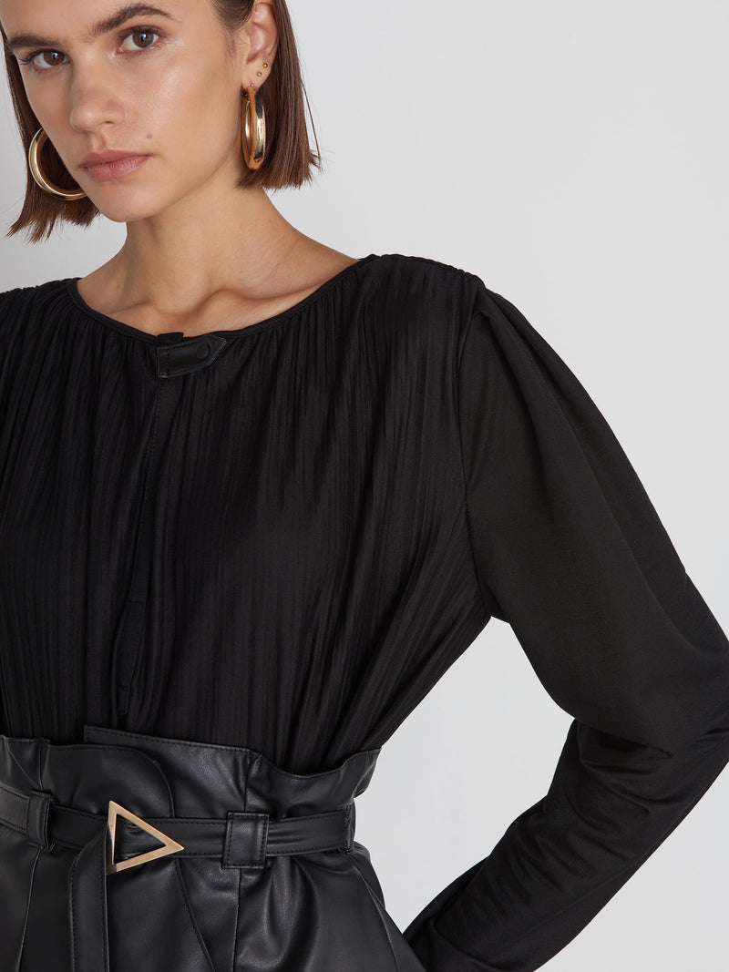 Baqa Pleated Dress With Leather Belt Black