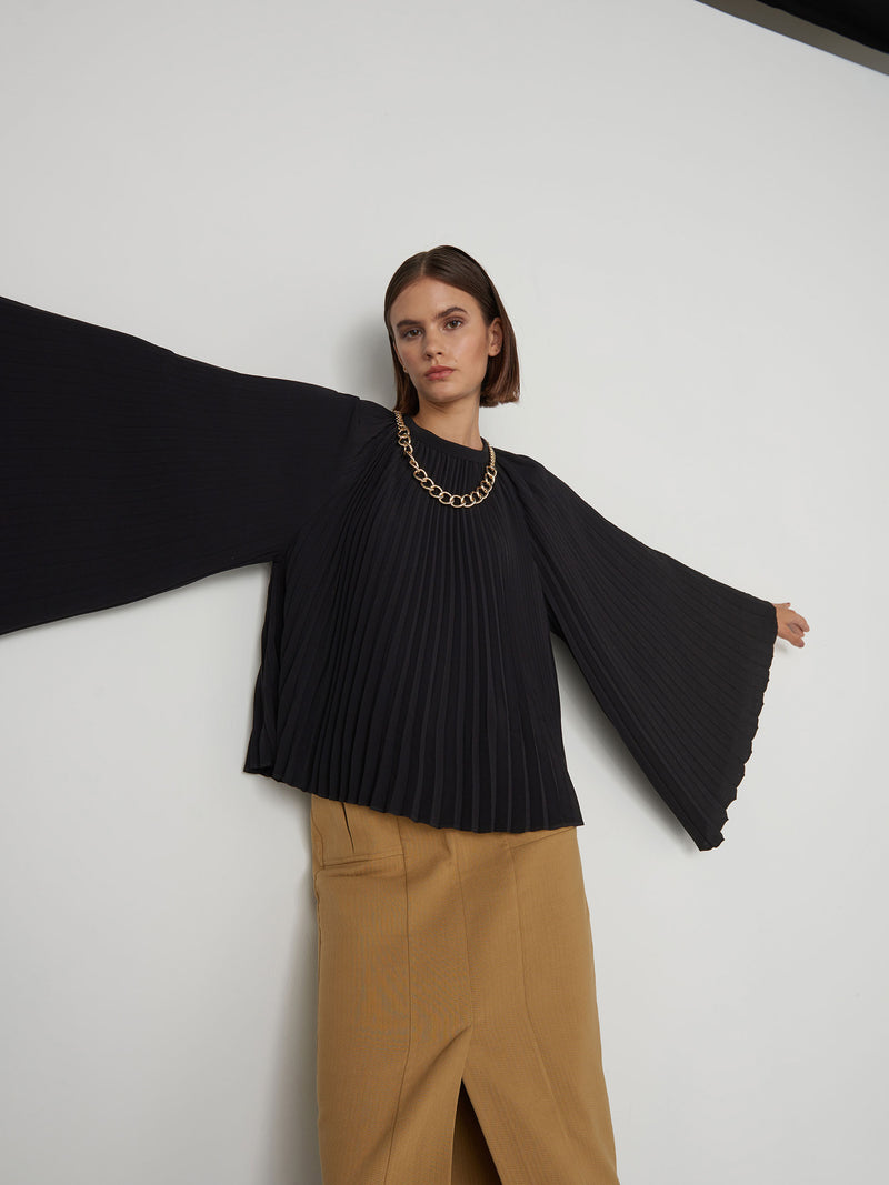 Baqa Wide Sleeve Pleated Blouse Black