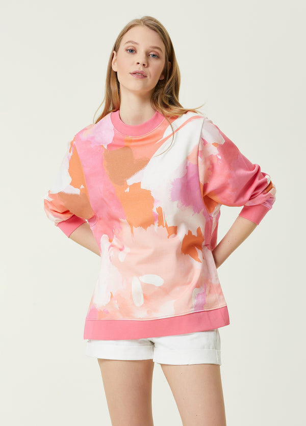 Beymen Club Crew Neck Patterned Sweatshirt Pink