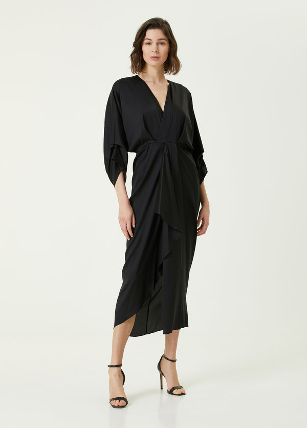 Beymen Collection Bat Sleeve Midi Silk Dress Black