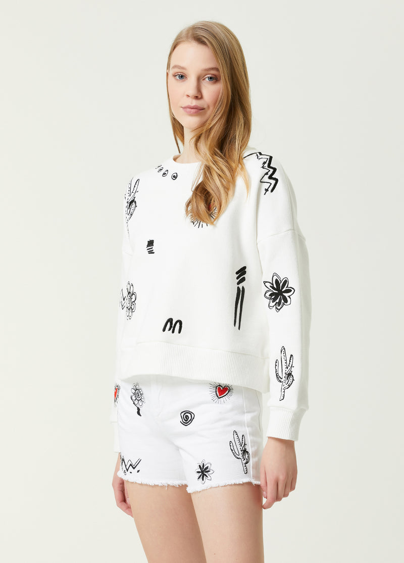 Beymen Club Crew Neck Embroidered Sweatshirt White