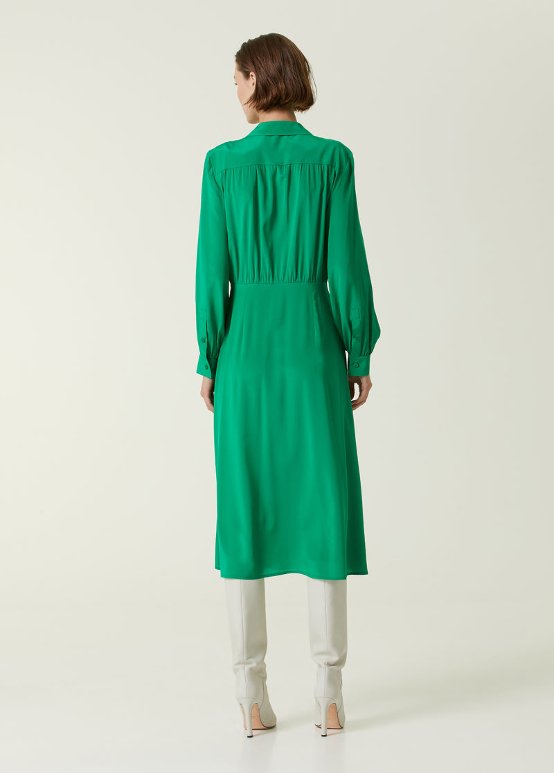 Beymen Collection V-Neck Midi Silk Shirt Dress Green