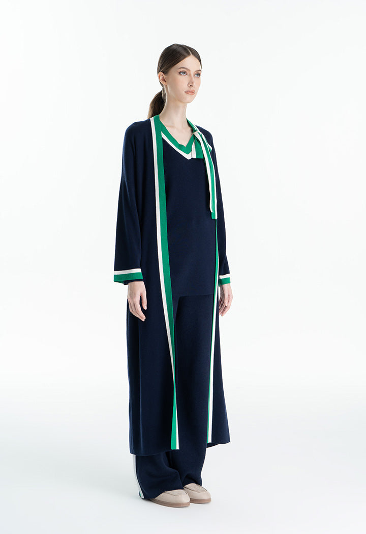 Choice Two Tone Stripe Border Abaya Navy