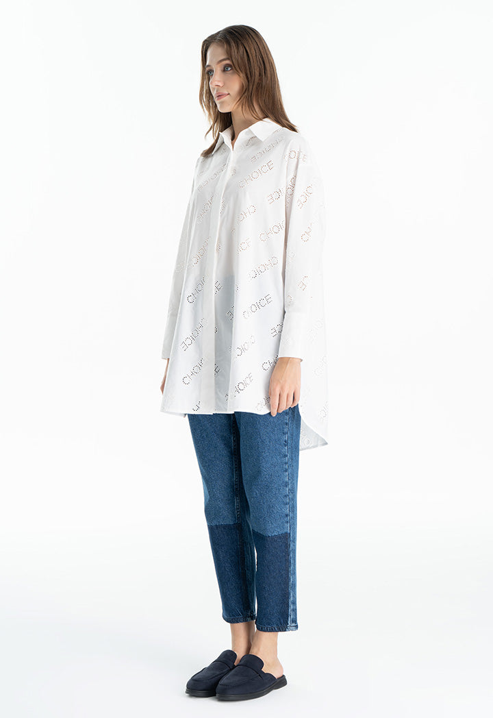 Choice Eyelet Logo Solid Shirt Offwhite