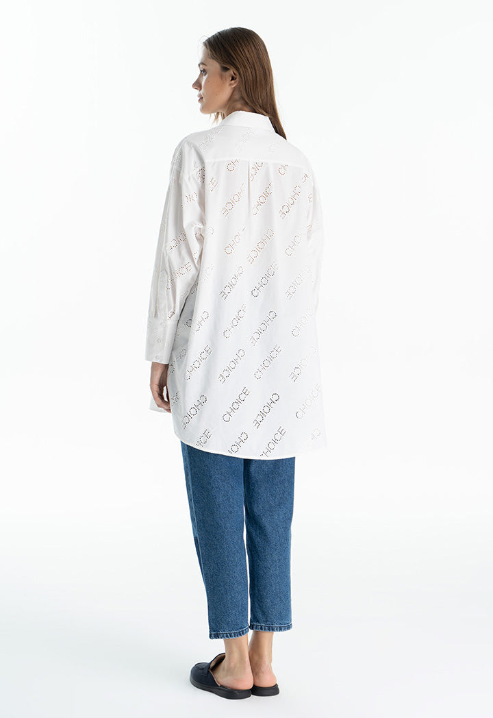 Choice Eyelet Logo Solid Shirt Offwhite