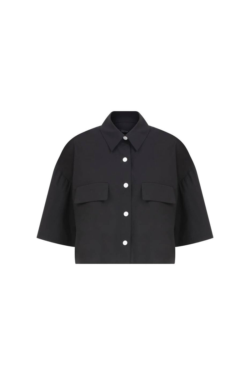 Roman Short Sleeves Crop Shirt Black