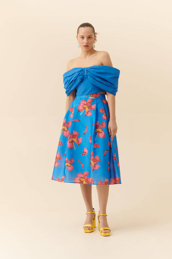 Roman Floral Printed Pleated Skirt Multi Color