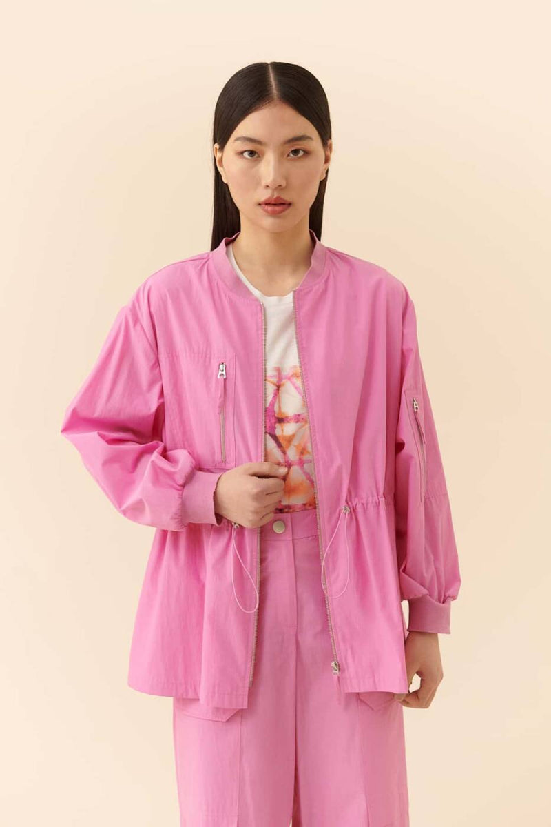 Roman Solid Zip Up Jacket Pink