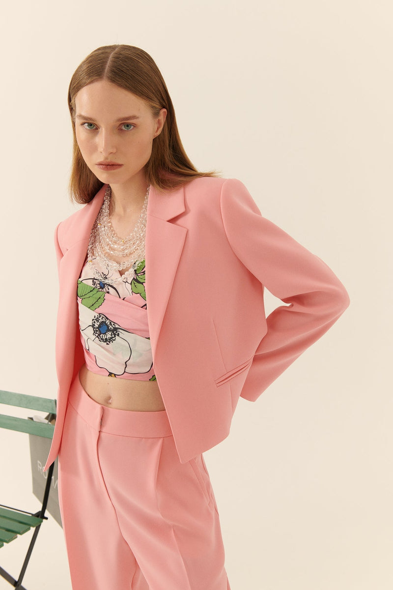 Roman Solid Silk Crepe Jacket Pink